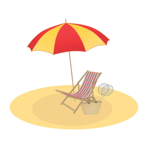 Illusztráció egy téma nyáron, a napernyő és a kanapé longue. — Stock Vector