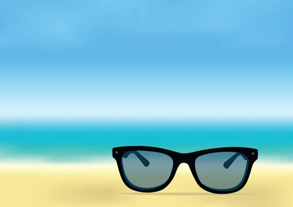 Illustration, ocean shore and sunglasses. — Stock Vector