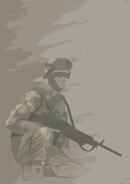 Soldado em posição de combate, ilustração . — Vetor de Stock