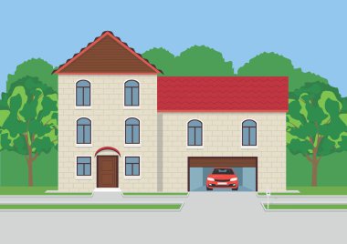 Ağaçları arasında büyük daire ev.