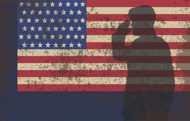 Asker ABD bayrağı arka üzerinde.