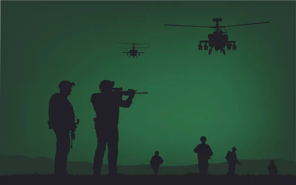 Soldaten über die Durchführung des Kampfeinsatzes. — Stockvektor
