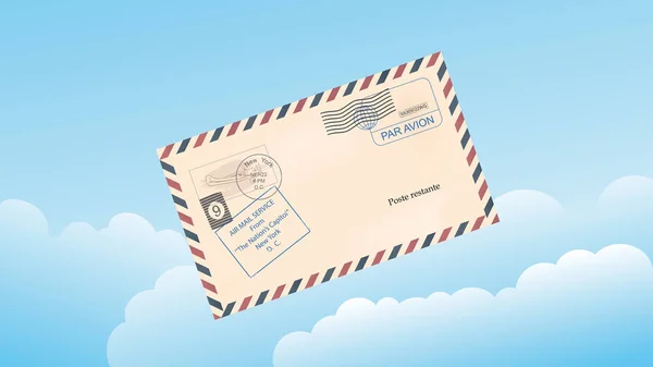 Céu com nuvens e um envelope de correio . — Vetor de Stock