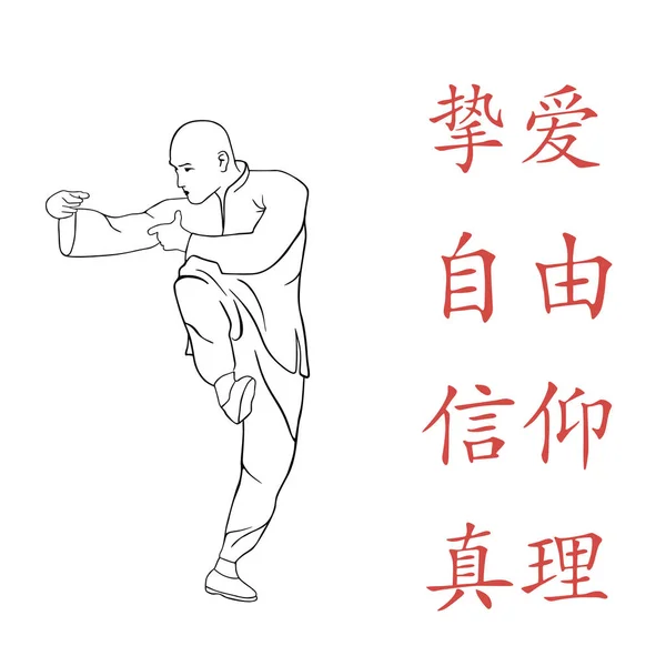 Şekil, bir adam Kung Fu gösterir.. — Stok Vektör