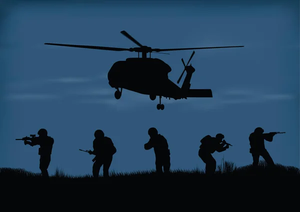 Soldats sur l'exécution de la mission de combat . — Image vectorielle