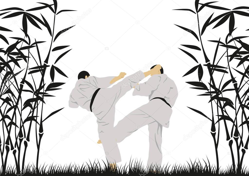 Illustration of a man demonstrating karate.  