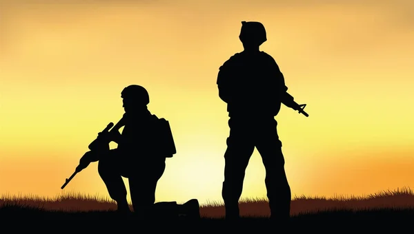 Soldati sullo svolgimento della missione di combattimento . — Vettoriale Stock