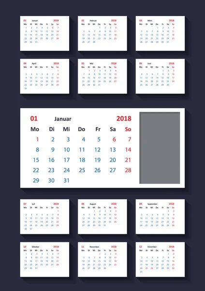 Kalender voor 2018 jaar. — Stockvector