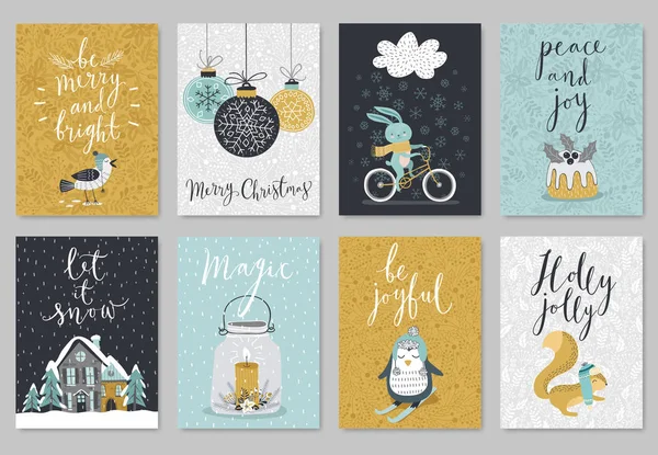 クリスマス カード セット、手描きスタイル. — ストックベクタ