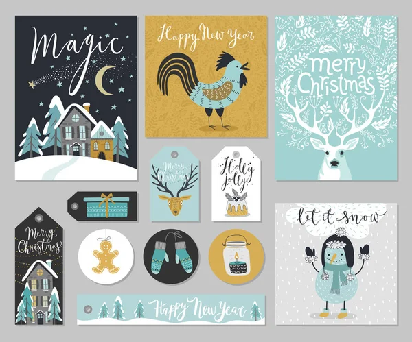 クリスマス カード セット、手描きスタイル. — ストックベクタ