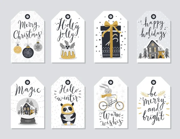 Christmas tags set, hand drawn style. — Stock Vector