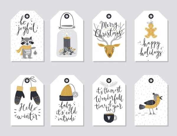 Christmas tags instellen, hand getrokken stijl. — Stockvector