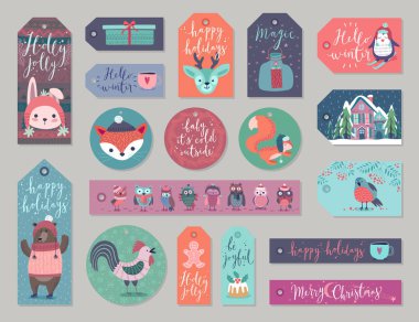 Noel Hediyelik Etiketler kümesi, elle çizilmiş style.