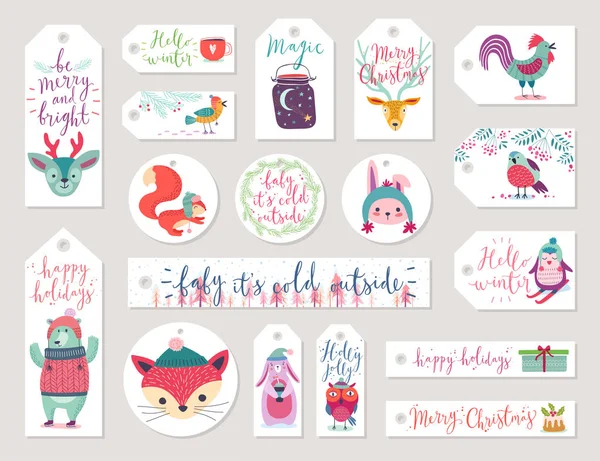 Christmas gift tags instellen, hand getrokken stijl. — Stockvector