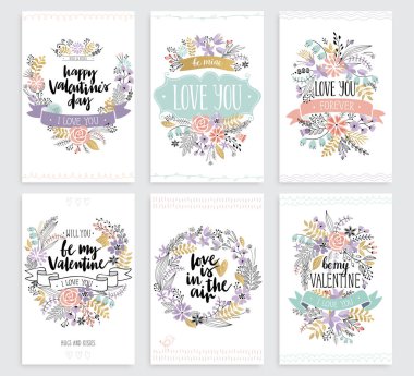 Sevgililer günü Callygraphic çiçek set - elle çizilmiş