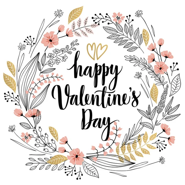 Dia dos Namorados Callygraphic Conjunto floral - desenhado à mão — Vetor de Stock