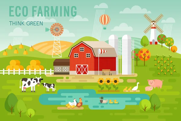 Concept d "éco-agriculture avec animaux domestiques et de ferme . — Image vectorielle