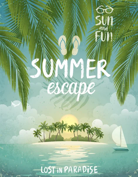 Тропический пляжный плакат, Летний побег . — стоковый вектор