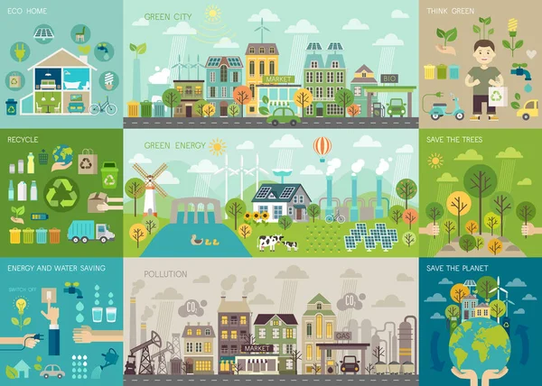 Ciudad verde Conjunto de infografías con gráficos y otros elementos . — Vector de stock