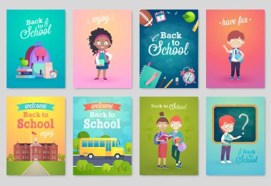 Geri okul kartı set, okul çocukları, chalkboards, donanımları için.