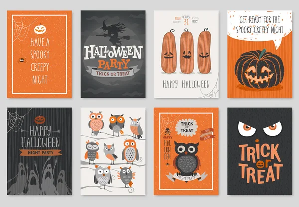 Halloween hand getrokken uitnodiging of wenskaarten set. — Stockvector