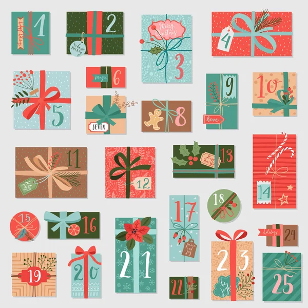 Kerst adventkalender, hand getrokken stijl. — Stockvector