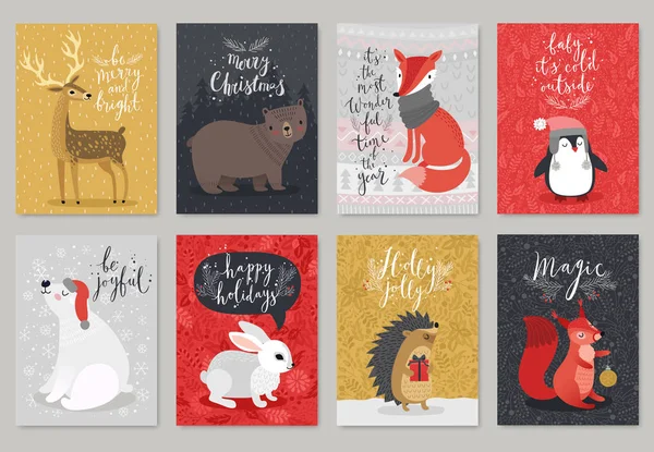 Різдвяний набір листівок тварин — стоковий вектор