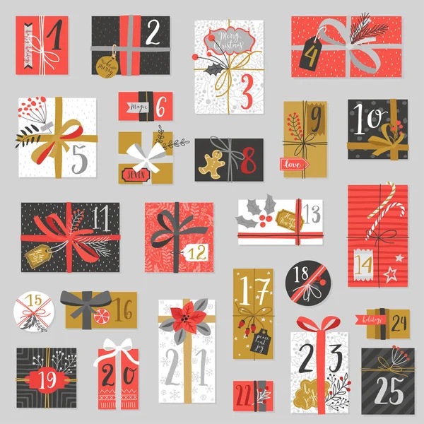 Calendario dell'avvento di Natale, stile disegnato a mano . — Vettoriale Stock