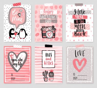 Sevgililer günü kartı set - hat stiliyle elle çizilmiş.