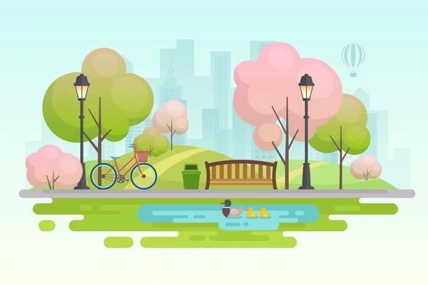 Ciudad primavera parque . — Vector de stock