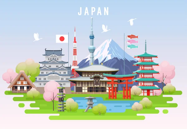 Japão primavera viagem infográfico . — Vetor de Stock