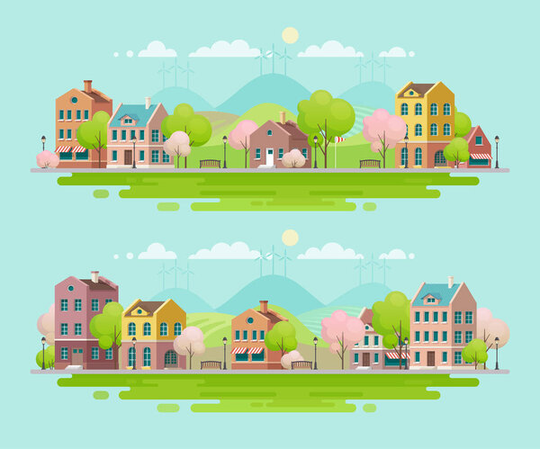 Spring in small town. Urban landscape.