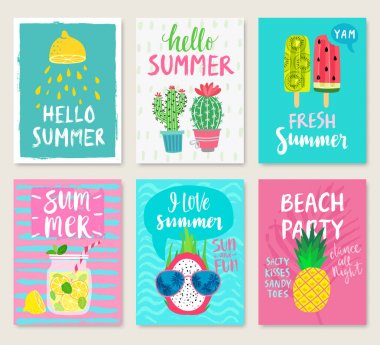 Yaz elle çizilmiş calligraphyc kartı set.