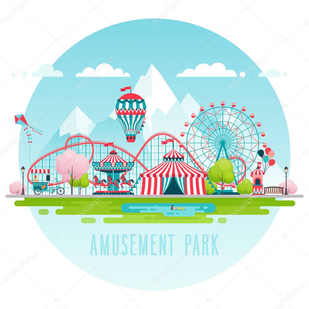 Amusement park, urban landscape..