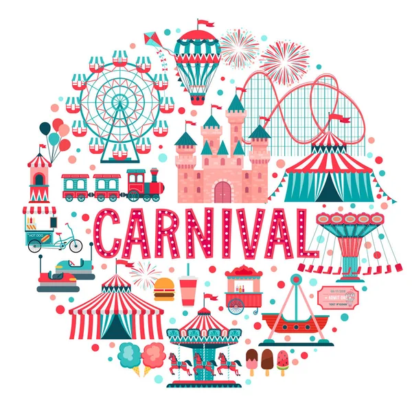 Concepto parque de atracciones, circo, carnaval . — Vector de stock