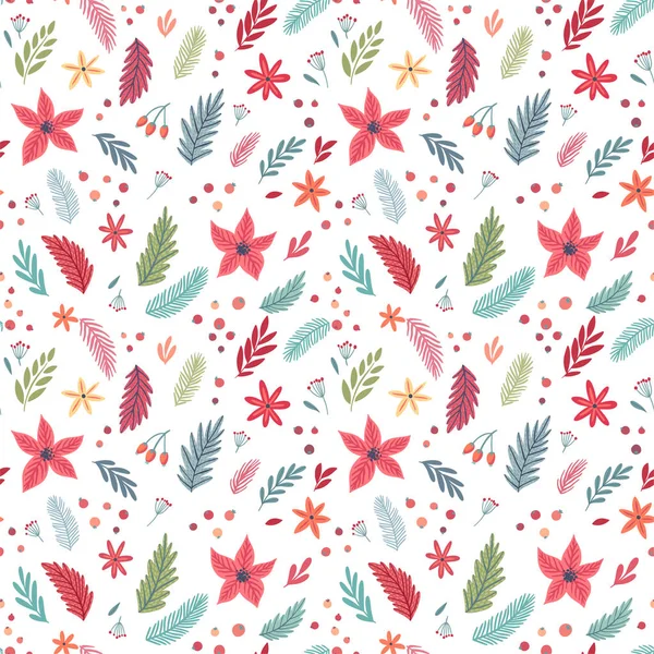 Christmas Seamless floral pattern, hand drawn decorative elements. — Stockový vektor