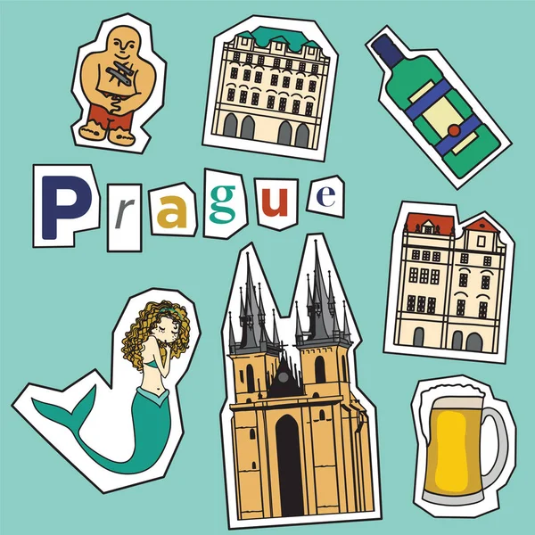 Ensemble de monuments et d'icônes de Prague — Image vectorielle