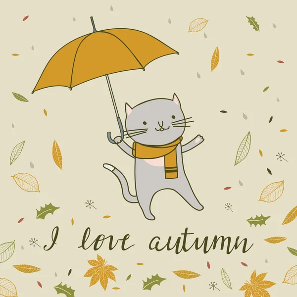 Carte d'automne avec chat — Image vectorielle
