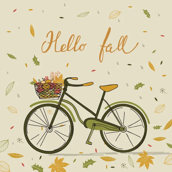 Carte d'automne avec vélo — Image vectorielle