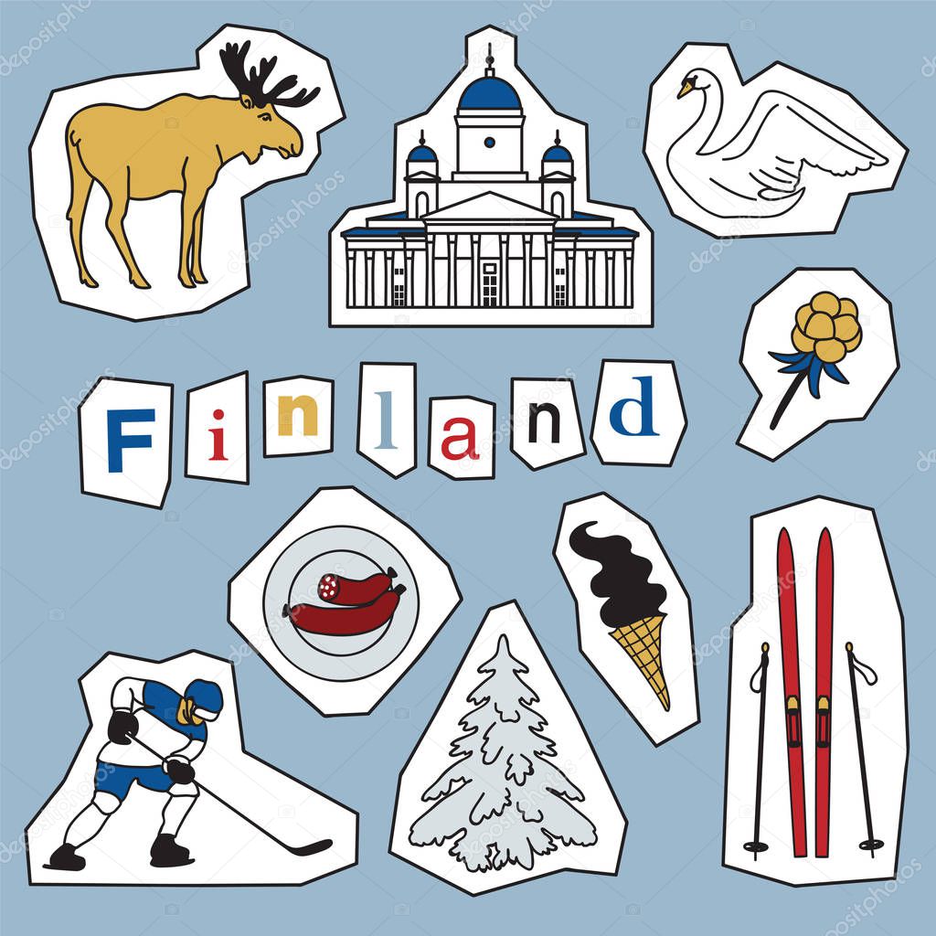 Set of Finland landmark and icons