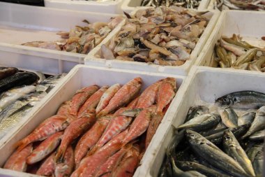 Sokak pazarında deniz ürünleri satışı