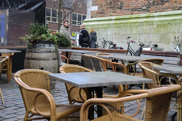 Café de rua no centro histórico de Utrecht, Países Baixos — Fotografia de Stock