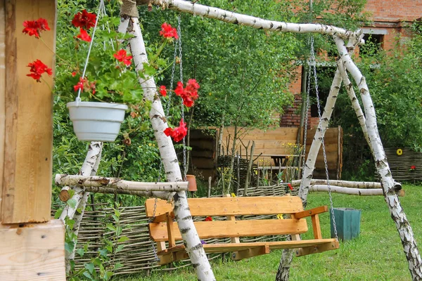 Wooden swing in Carpathians, Ukraine — Stock Photo, Image