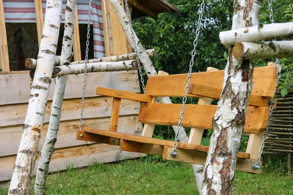 Wooden swing in Carpathians, Ukraine — Stock Photo, Image