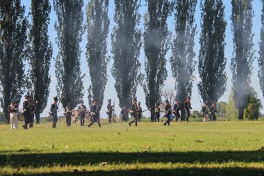 İnsanlar Napoleonica olay. Kostümlü savaşta muhteşem Villa