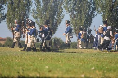 İnsanlar Napoleonica olay. Kostümlü savaşta muhteşem Villa
