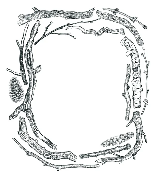 Rahmen aus Treibholz Skizze Stil Handzeichnung — Stockvektor