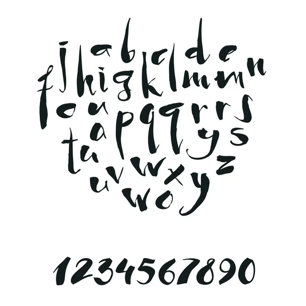 Calligrafia scritta a mano alfabeto e numeri — Vettoriale Stock