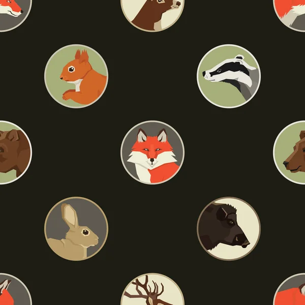 Vadon élő állatok Seamless pattern a sötét háttér — Stock Vector