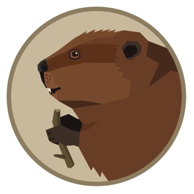 Vahşi hayvanlar koleksiyonu Beaver geometrik stil ikonu yuvarlak